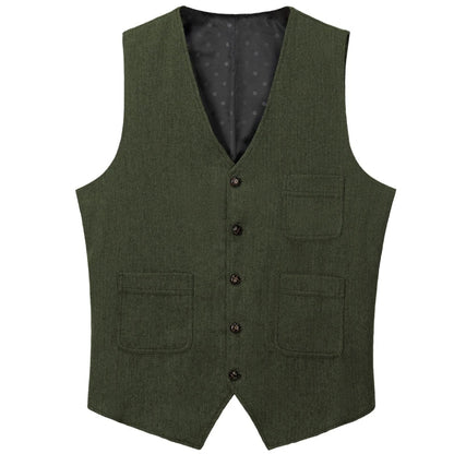 Men Vest Green Herringbone Solid Single Button Waistcoat For Birthday Wedding Business Banquet Work Daily Casual Men Suit Vest