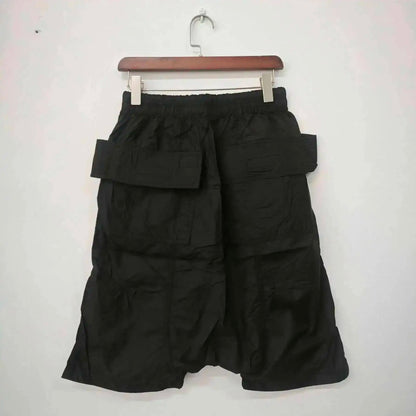 Dark Style Double Ring Fharem Knee Legnth Pants Summer High Street Fashion Drawstring Loose Fit Black Men 's Shorts 12C1243