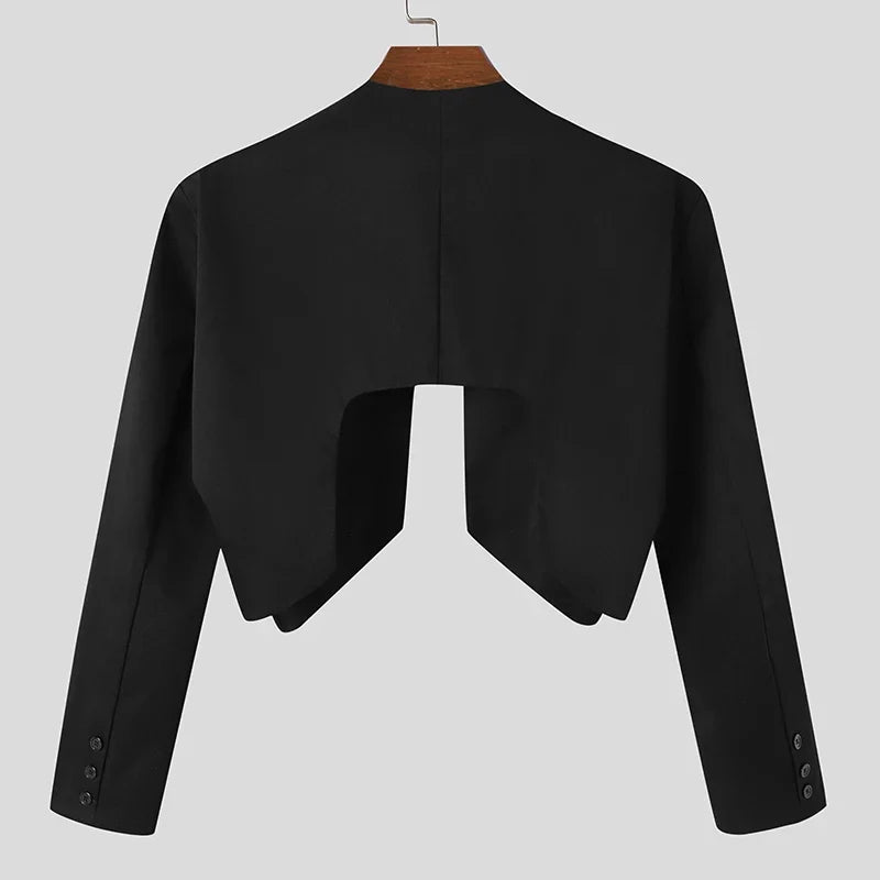 Men Blazer Solid Color Open Stitch Long Sleeve Irregular Thin Suits Men 2024 Streetwear Fashion Casual Crop Coats S-5XL