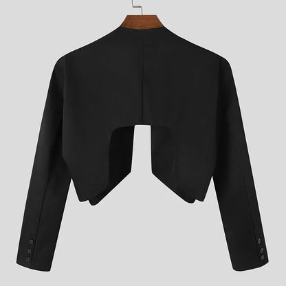 Men Blazer Solid Color Open Stitch Long Sleeve Irregular Thin Suits Men 2024 Streetwear Fashion Casual Crop Coats S-5XL