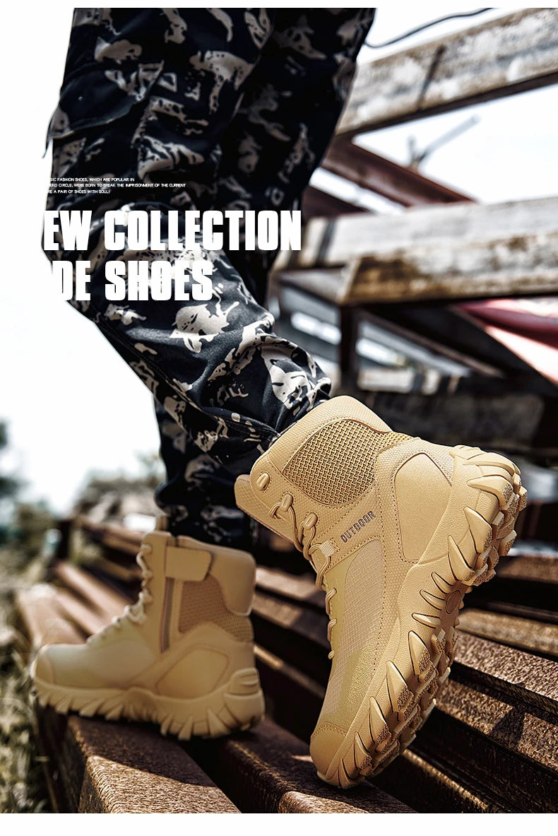 Men Tactical Boots Army Waterproof Work Climbing Hiking Shoes High Quality Outdoor Motorcycle Hunting Safety Unisex Desert Boot