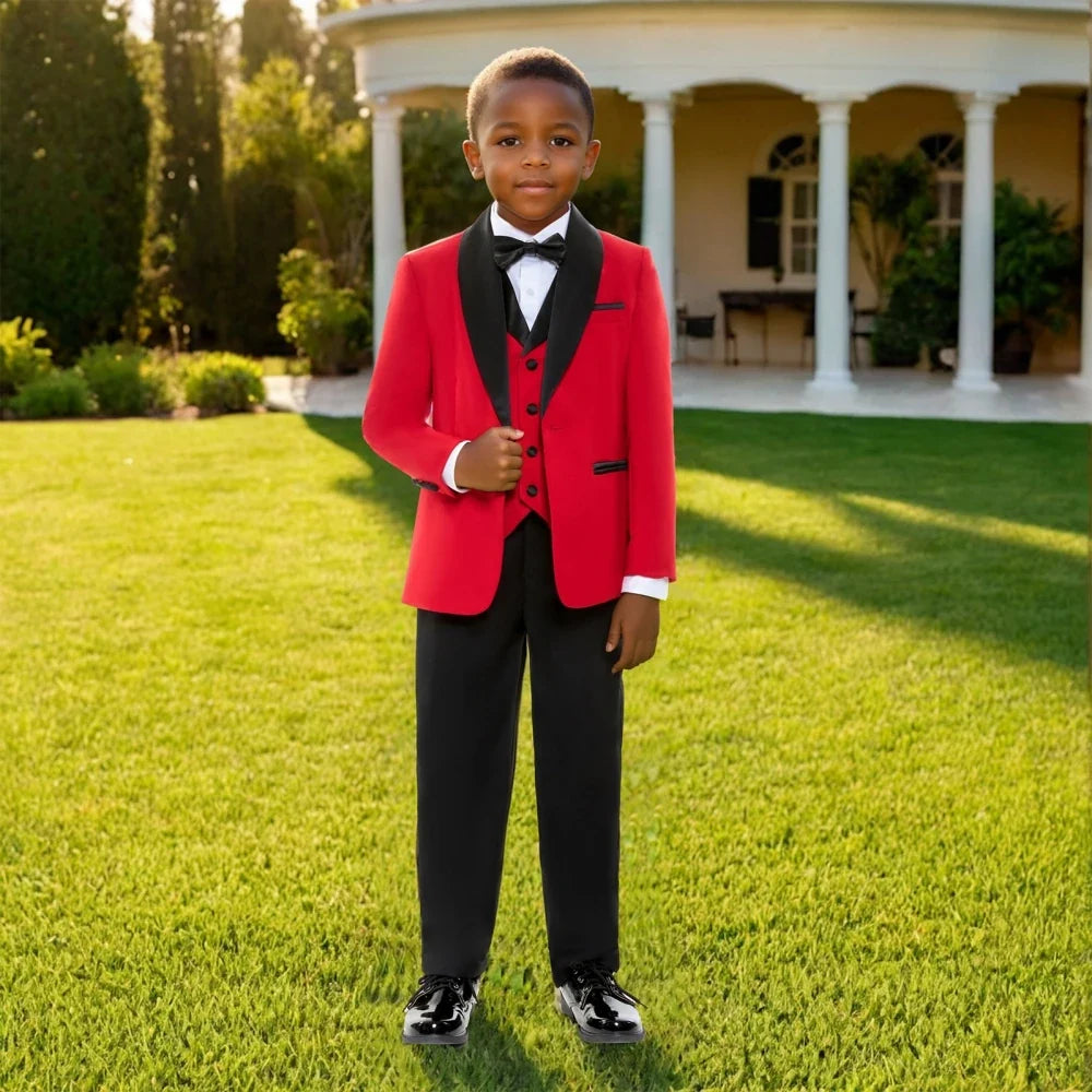 Autumn Kids Long Sleeved Suit Set 4 Pieces Formal Occasion Wear Handsome Smart Shawl Lapel Boys Suits Wedding Guest Clothes