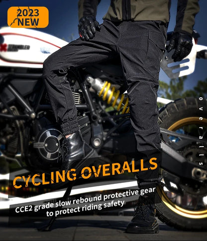 New Black Motorcycle Pants Riding Men Equipemt Summer Breathable Trousers With CE Protection Armor Wearing Gears Accessories