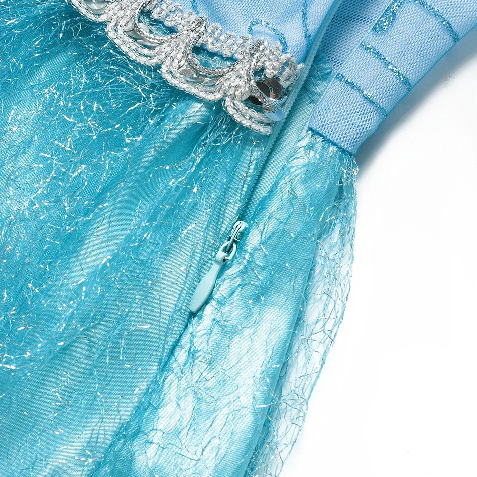 Snow Queen Elsa Long Sleeve Costume Girls Princess Dress Toddler Halloween Cosplay Clothes Birthday Party Vesidos For 2-10 Years