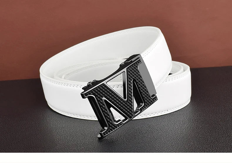 M letter Men Designer Belts High Quality White Luxury Brand Belt Automatic Buckl Cowskin Casual Waist Strap Ceinture Homme