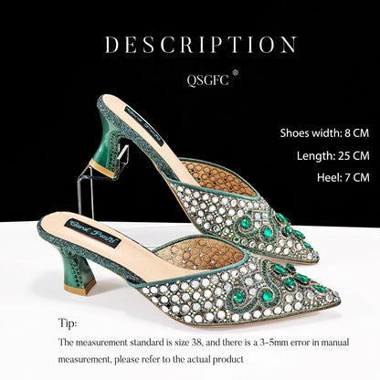 Nigerian Design Comfortable Women's Shoes with Diamond Oval Bag Women's High Heels for Party or Work