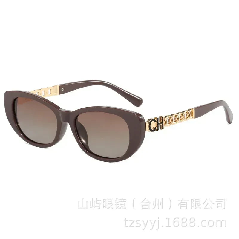 2025 New Trend Oval Polarized Sunglasses Women's Chain Hollow Frame Cat Eye Sun glasses Women's Fashion Luxury Design Glasses