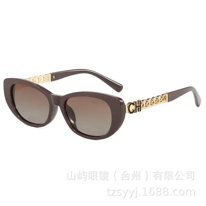 2025 New Trend Oval Polarized Sunglasses Women's Chain Hollow Frame Cat Eye Sun glasses Women's Fashion Luxury Design Glasses