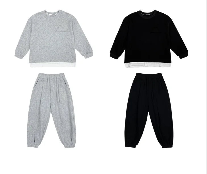 Spring Autumn Baby Boys Plain Patchwork Sweatshirt+Sweatpant School Kids 2PCS Tracksuit Child Jogger Outfit Workout Set 1-12Yr