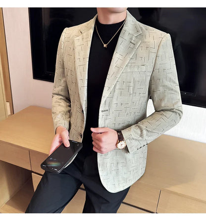High Quality Jacquard Suit Jacket for Men 2025 Fashion Korean Style Slim Fit Business Casual Wedding Social Dress Coats 4XL-M