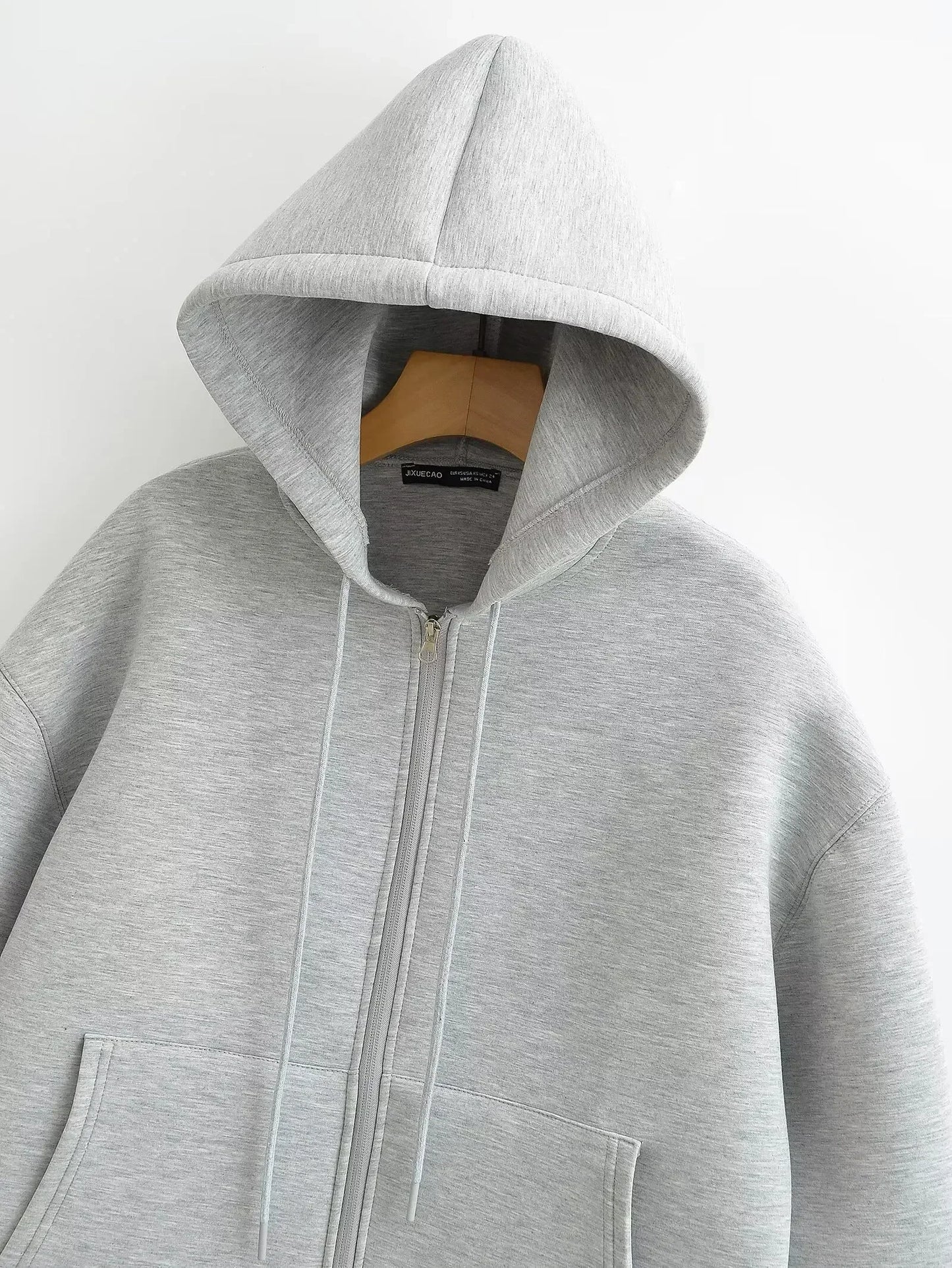 Autumn Women Casual Hooded Jacket Loose Oversize Zipper Hoodie Sweatshirts Solid Coat Office Lady Chic Outwear Tops