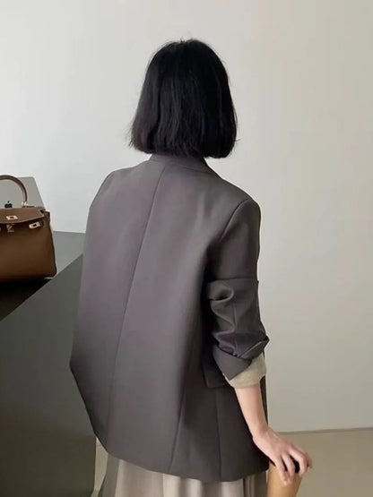 Spring Women Blazer Office Lady New Suits Female Vintage Breasted Jacket Casual Pockets Women's Suits Coat Blazers Suits