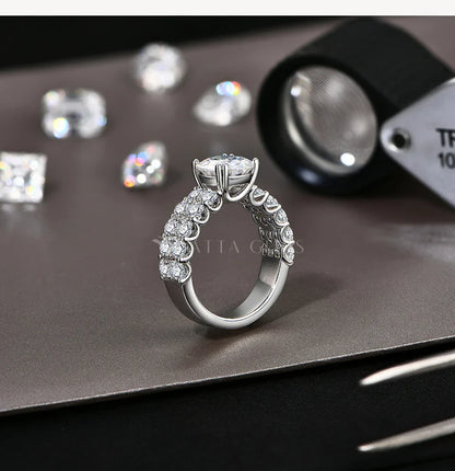 Full Sparkling D VVS1 Moissanite Rings for Women Round Cut 3.0CT Diamond S925 Silver 18K White Gold Plated Fine Jewelry