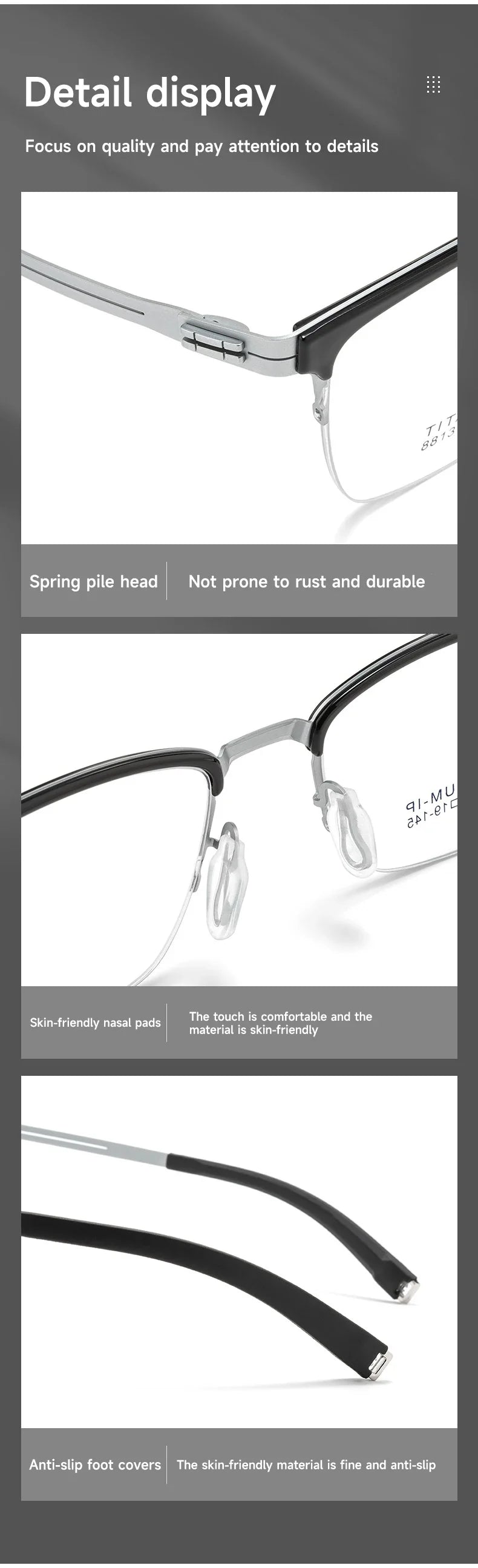 New Ultra-Lightweight Business Titanium Frame Semi-Rimless Reading Glasses Men Customized Prescription Myopia C8813T