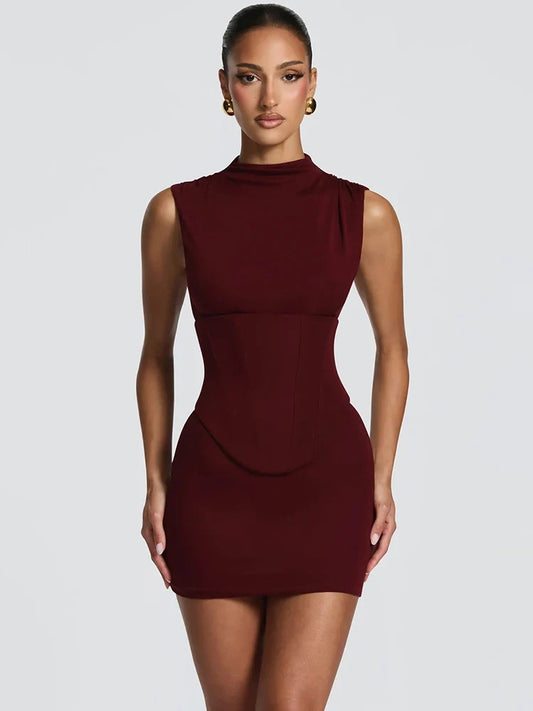 Women Sleeveless Sexy Mini Dress Corset Waist Bodycon Short Dresses Elegant Slim Fit Club Party Night Out Vestidos