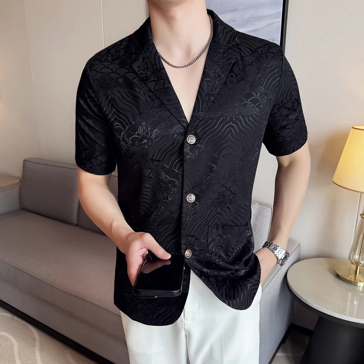 Summer Thin Ice Silk Without Lining Men Suit Coats 2025 New High-end Fashion Jacquard Casual Social Shirt Coat Men Clothing