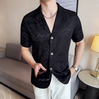Summer Thin Ice Silk Without Lining Men Suit Coats 2025 New High-end Fashion Jacquard Casual Social Shirt Coat Men Clothing