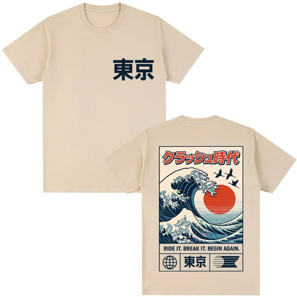 Japanese Style Hokkaido Wave Graphic T-shirts Men Women Harajuku Fashion Vintage T Shirts Oversized Cotton Popular T-Shirt Gifts