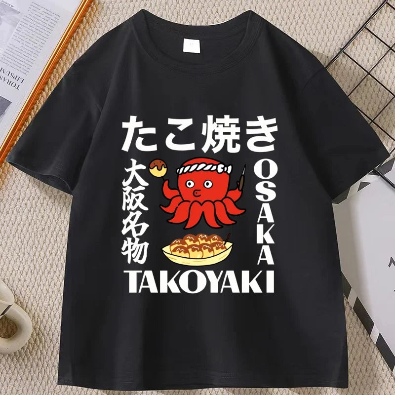 Japanese Style T-shirt drunken octopus Osaka Tshirt Seafood Men Women Graphic Tee Cotton Printed Short Sleeve T Shirt Streetwear