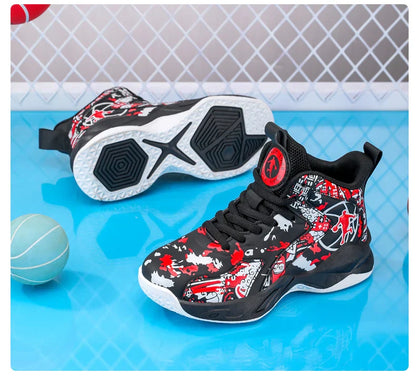 Original Children's Basketball Shoes Fashion Print Purple Basketball Sneakers Kids Training Shoes High Top Sports Shoes For Boys