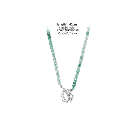 Lucky Strawberry Crystal Necklace Green Quartz Beads Chain Choker Colver Pendant Necklace Trendy Healing Women Jewelry