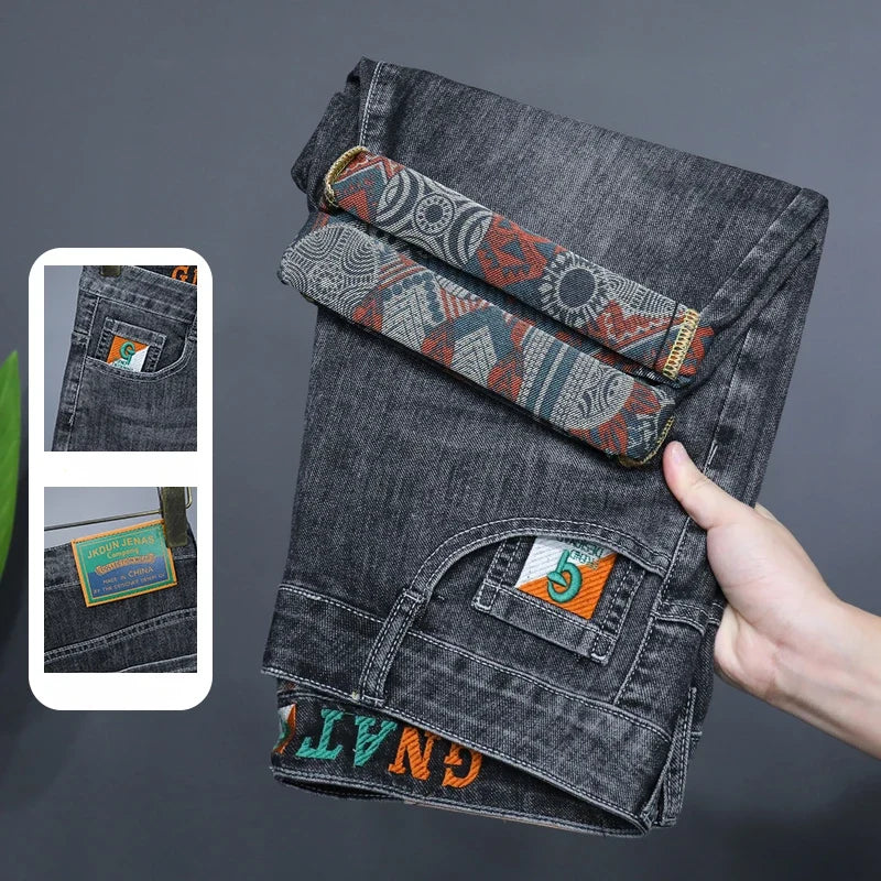 Summer New Men's Embroidered Denim Shorts Fashion Straight Slim Personality Streetwear Jeans Male Bermuda Male Short Pants