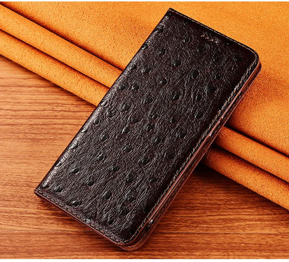 For iPhone 7 8 Plus X XS XR 11 12 13 14 15 16 Pro Mini SE 2020 Max OstrichPoint Genuine Leather Flip Case Wallet Funda Cover