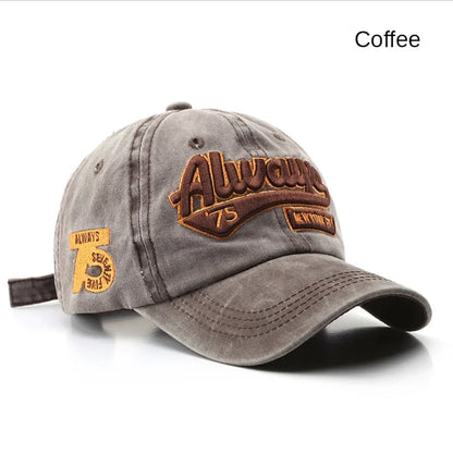 2025 Spring/Summer Unisex Cotton Baseball Cap Vintage Washed with Alphabet  ALWAYS Embroidery - Hip-Hop Inspired Snapback Design