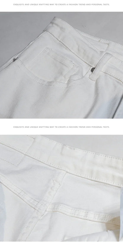 New Ripped Hole Jeans Men White Fashion Harem Male Pants  All-match Stretch Comfortable Streetwear Denim Trousers