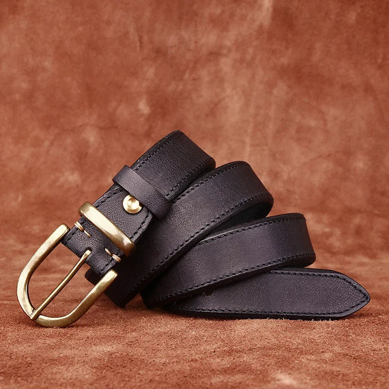 3.3CM Men High Quality Genuine Leather Belt Luxury Copper Buckle Belts Thickening Pure Cowskin Vintage Strap Male Jeans for Man