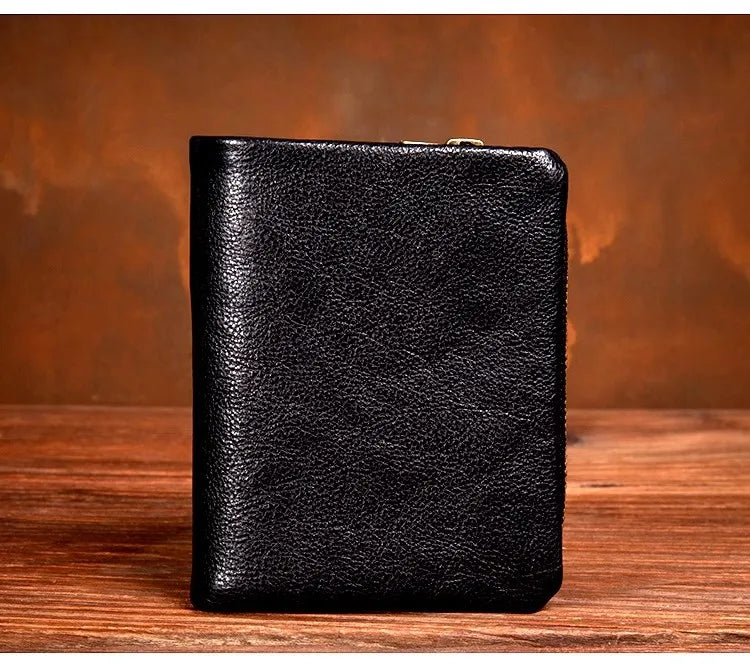 Original vegetable tanned cowhide short wallet, retro top layer cowhide wallet, handmade genuine leather multifunctional wallet