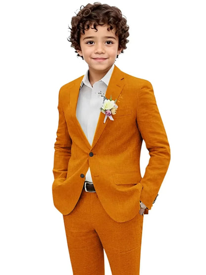 Summer Boys Linen Suit Set 2 Pieces Jacket Pants Beach Wedding Wear Notched Lapel Kids Handsome Tuxedo For Birthday Party 2-20T