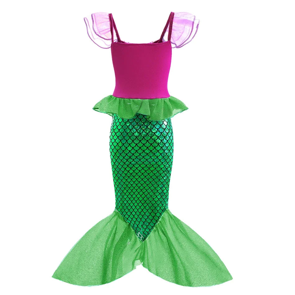 Ariel Princess Girl Little Mermaid Dress Halloween Cosplay Birthday Party Costume Fancy Clothes Children Outfit Dress