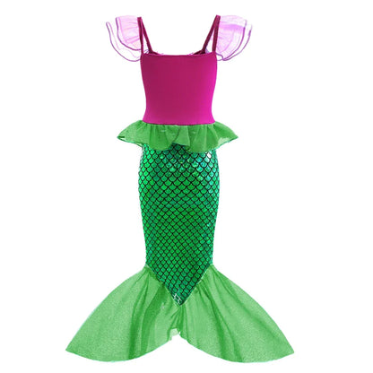 Ariel Princess Girl Little Mermaid Dress Halloween Cosplay Birthday Party Costume Fancy Clothes Children Outfit Dress