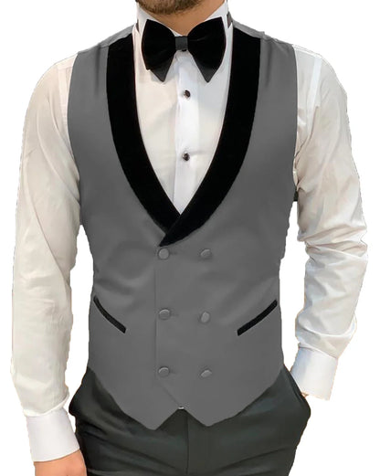 Men's Casual Suit Vest Double Breasted Shawl Lapel Dress Waistcoat for Wedding Party Dinner