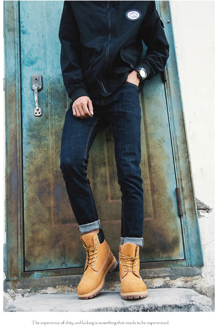 Anti-Slip High-Top  Boots Men's Winter Fce Lined Workwear Boots Briti Sle Boots Rubber Outsole Leather Upper