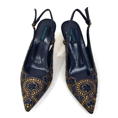 2024 Summer New Design Specials Italian Women Shoes and Bag Set in Royal Green Color Comfortable Heels With Rhinestone for Party