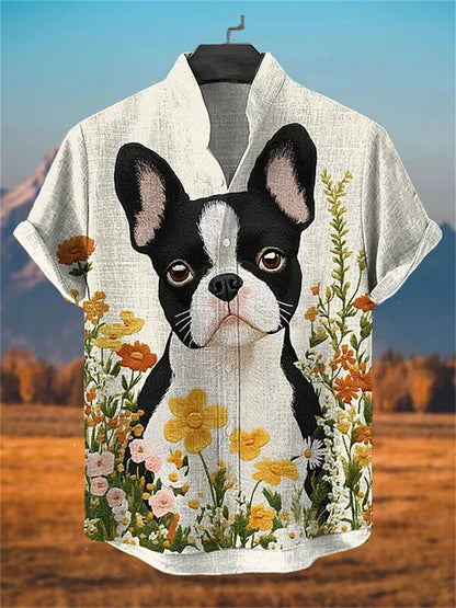 Men's short-sleeved shirt, samurai ink painting print, loose and breathable casual top, trendy retro design Hawaiian shirt.