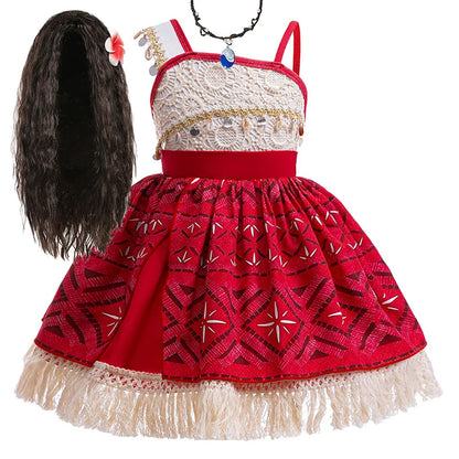 New Moana 2 Dress for Girl Vaiana Cosplay Clothes Kids Single Shoulder Princess Costume Children Halloween Carnival Party Outfit