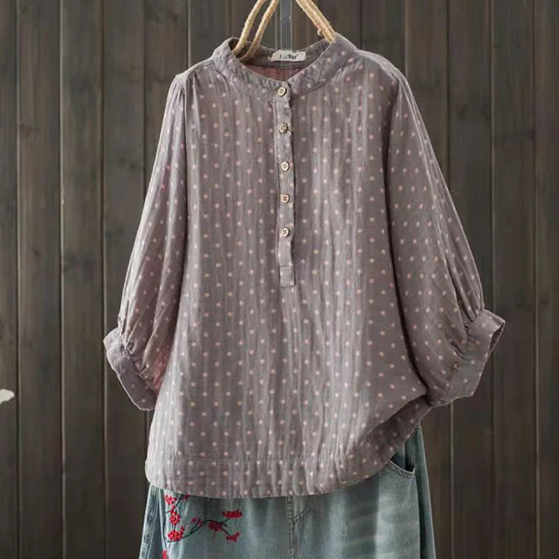 Women's blouse women Japanese cotton yarn print shirts & blouses summer top three-quarter sleeve shirt women's clothing