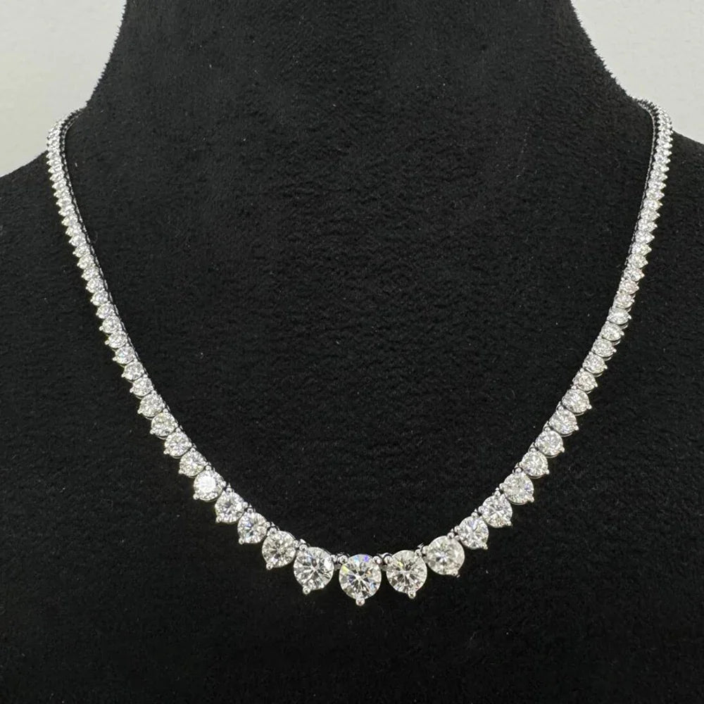 3-Claw Graduated Moissanite Tennis Necklace S925 Sterling Silver with Certificate Lab Diamond Wedding Riviera Necklace for Women