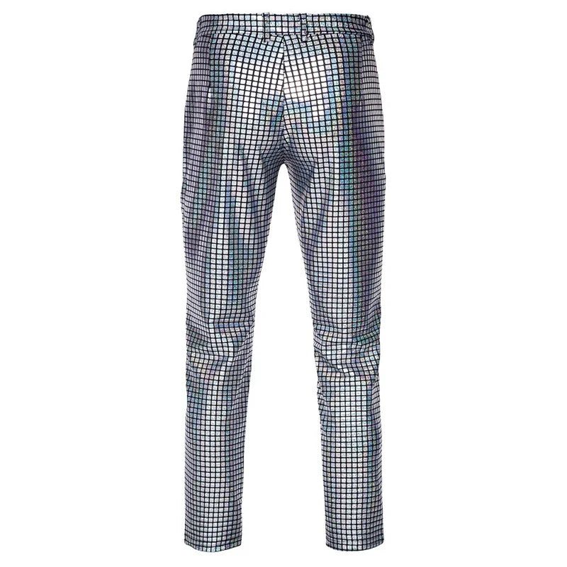 New Men Luxurious Sequined Checkered Suit Pants Fashion Male Dance Party Bar KTV Casual Dress Small Stretch Trousers