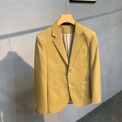 British Style Striped Casual Suit Jackets Mens 2022 Waffle Slim Fit Business Blazers Coat Homme Formal Social Prom Tuxedo 4XL-M