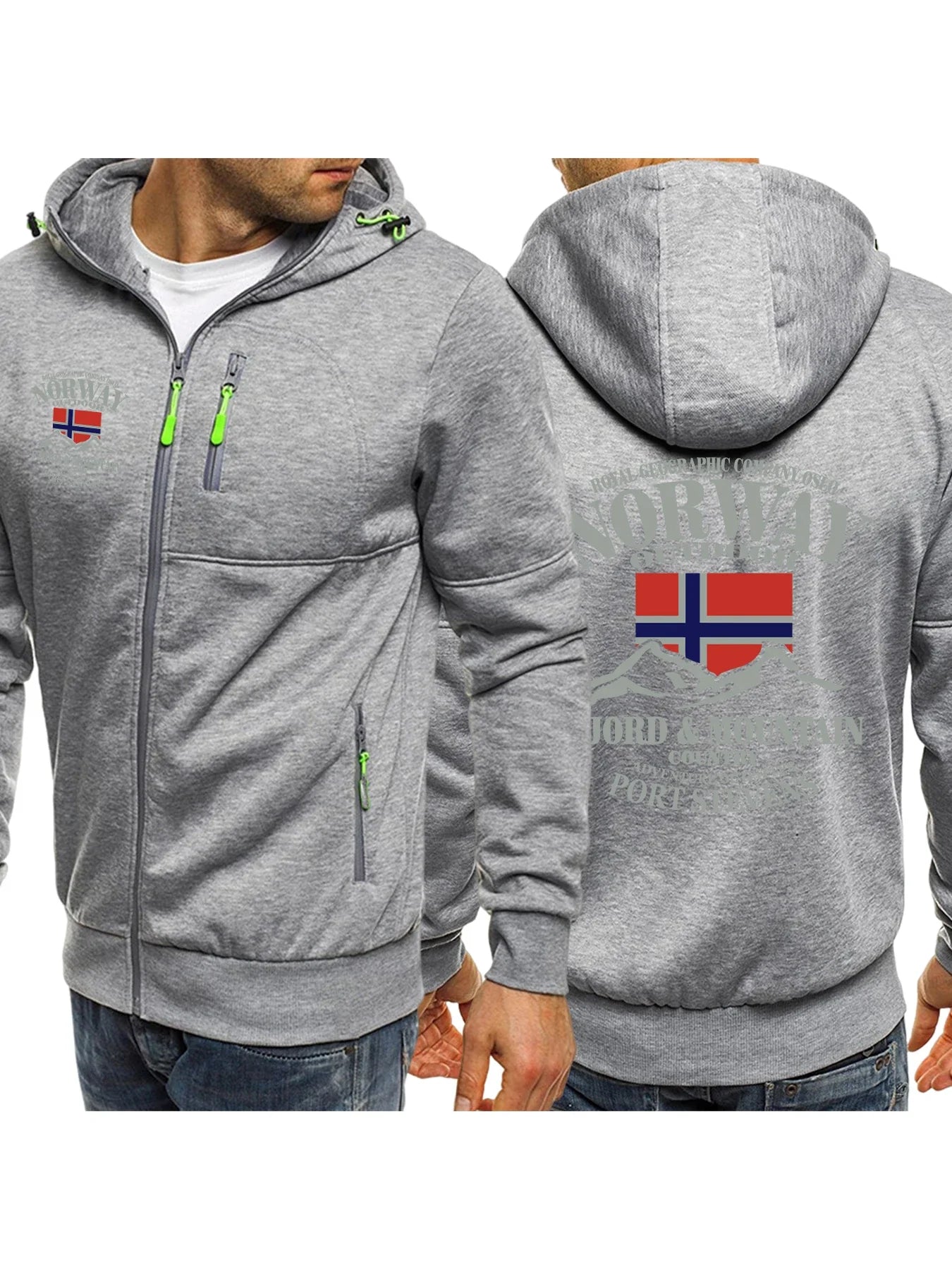 Fjords And Mountains Print Male Zipper Hoodie All-Match Fashion Streetwear Vintage Casual Clothes Autumn Loose Hooded
