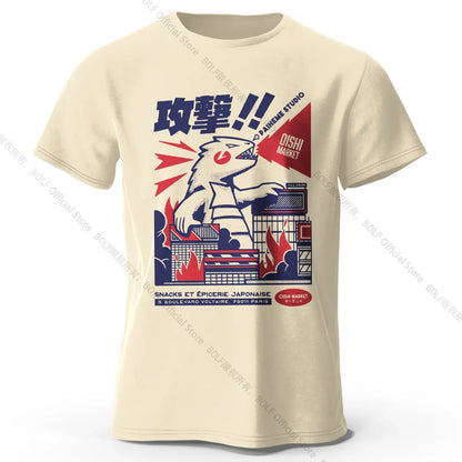 Urban Anime Dinosaur Graphic T-shirt - Unique Japanese Cartoon Design for Men Women Trendy Streetwear