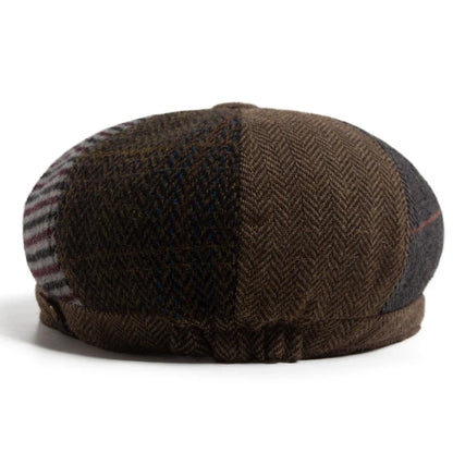 Vintage Newsboy Cap Men Herringbone Plaid Patchwork Pattern Women Beret Autumn Winter Warm Male Flat Caps Octagonal Hat Elastic