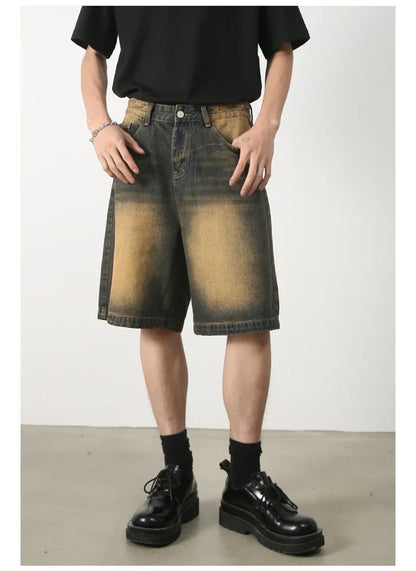 Summer Retro Washed Distressed Baggy Jorts Men's High Street Fashion Straight Jeans Shorts Y2K Casual Blue Denim Short Pants