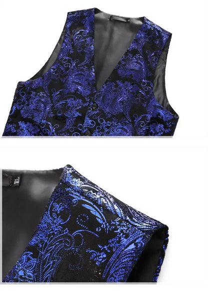 2026 Men's Red Sleeveless Suit Vest, Korean Slim Hot Stamping Printed Vests, Silver Blue Beige Waistcoat, Asian Size M-6XL