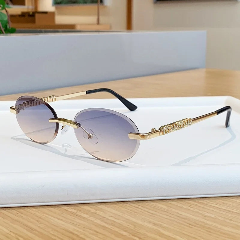 New Oval Rimless Sunglasses Women Luxury Fashion Narrow Sun Glasses Shades Trendy Elegant Diamond Eyewear Lentes De Sol Mujer