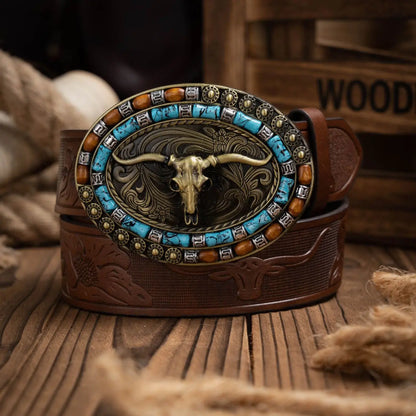 A Casual, Individual and Retro Belt, Western-Style Clothing Accessory, Metal Buckle, PU Belt, Suitable for Both Men and Women